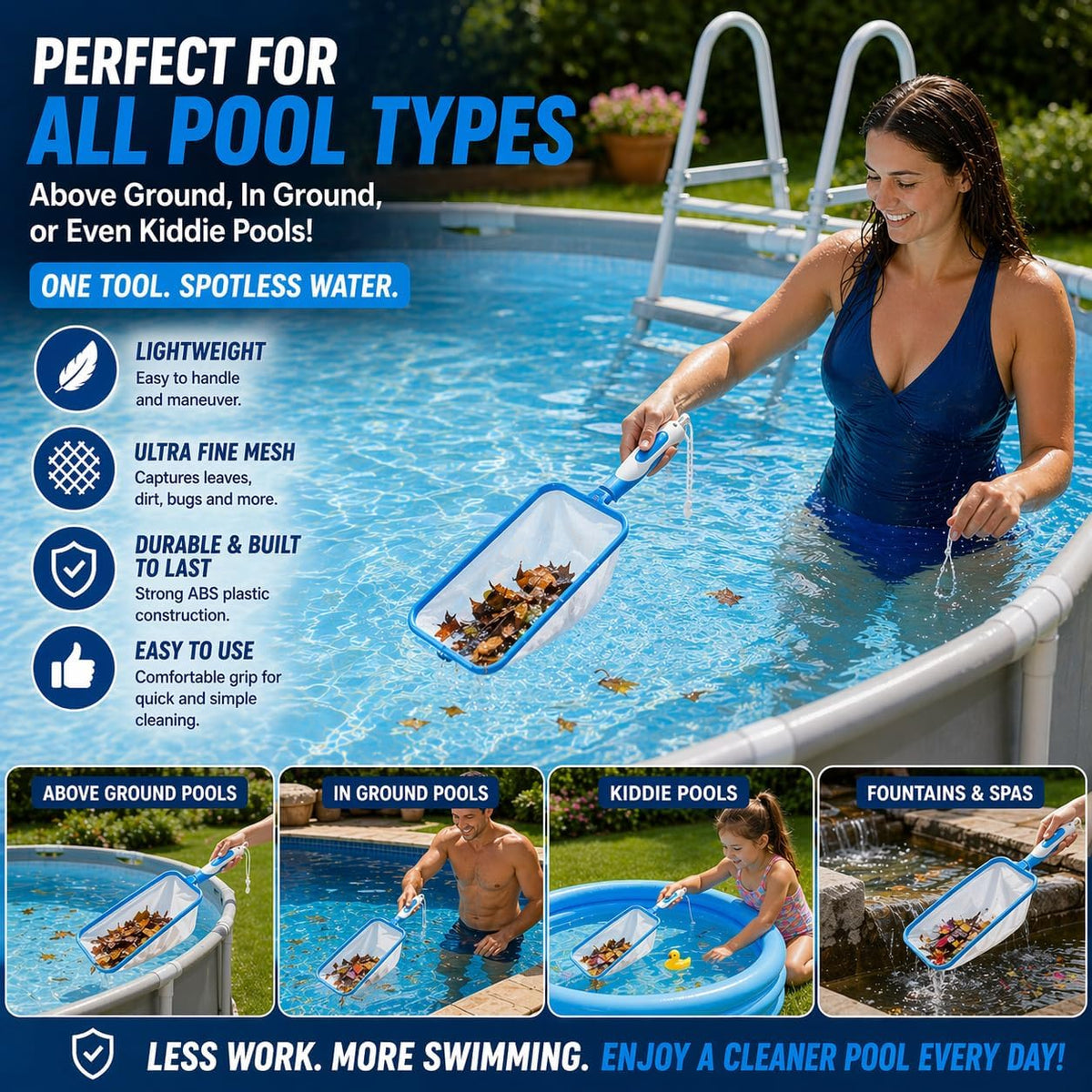 The Skimmie Swim-N-Scoop in-Pool Handheld Skimmer Net for Scooping Debris, Leaves, and Bugs While Swimming