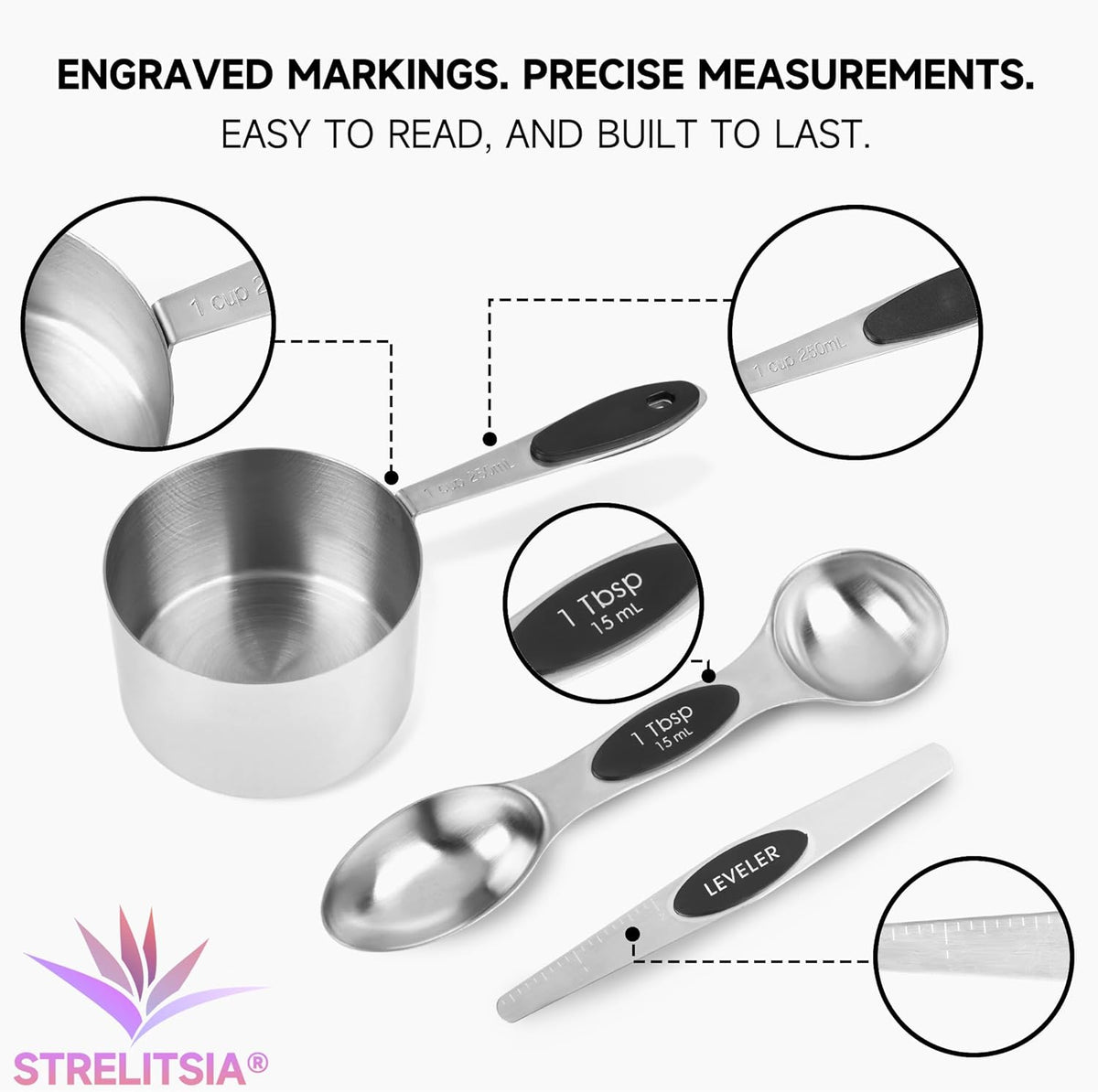 Magnetic Measuring Cups and Spoons Set, Stainless Steel, 14 Pcs