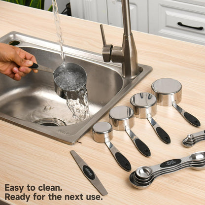 Magnetic Measuring Cups and Spoons Set, Stainless Steel, 14 Pcs