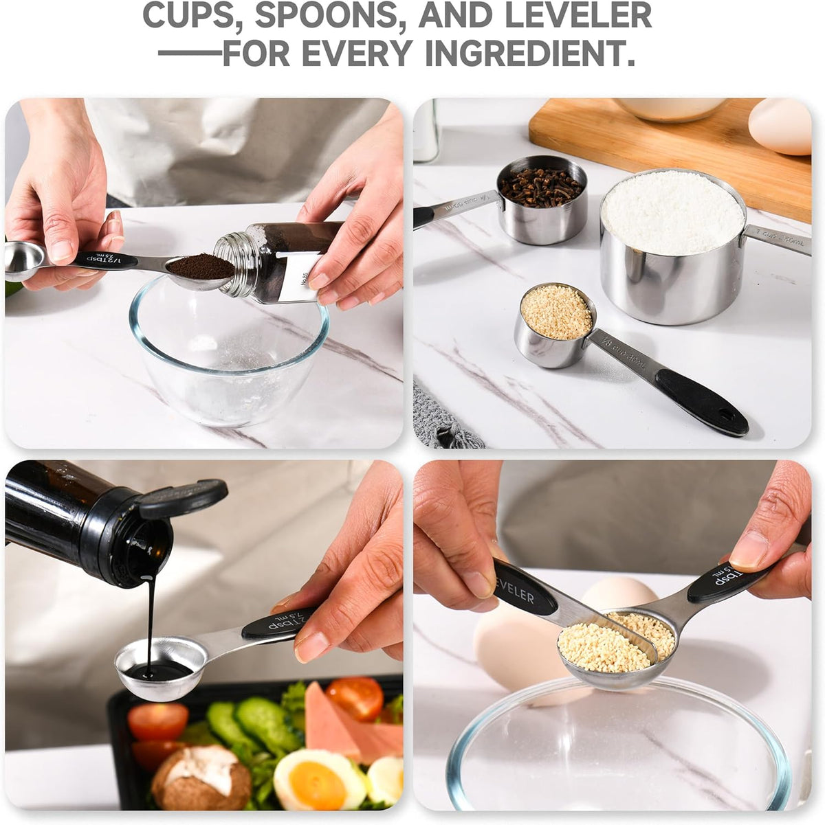 Magnetic Measuring Cups and Spoons Set, Stainless Steel, 14 Pcs