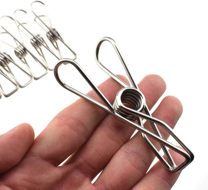 Clothespins Chip Clips All Metal Stainless Steel No Rust Stains Strong Grip in Heavy Wind 3.4 Inches 14 Pack Extra Large Do Not Fall Apart Open Wide for Holding Clothes Snack Bag Clamps