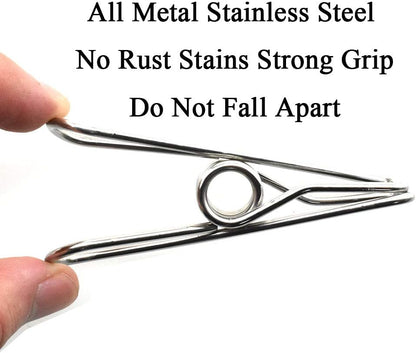 Clothespins Chip Clips All Metal Stainless Steel No Rust Stains Strong Grip in Heavy Wind 3.4 Inches 14 Pack Extra Large Do Not Fall Apart Open Wide for Holding Clothes Snack Bag Clamps