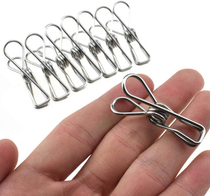 Clothespins Chip Clips All Metal Stainless Steel No Rust Stains Strong Grip in Heavy Wind 3.4 Inches 14 Pack Extra Large Do Not Fall Apart Open Wide for Holding Clothes Snack Bag Clamps