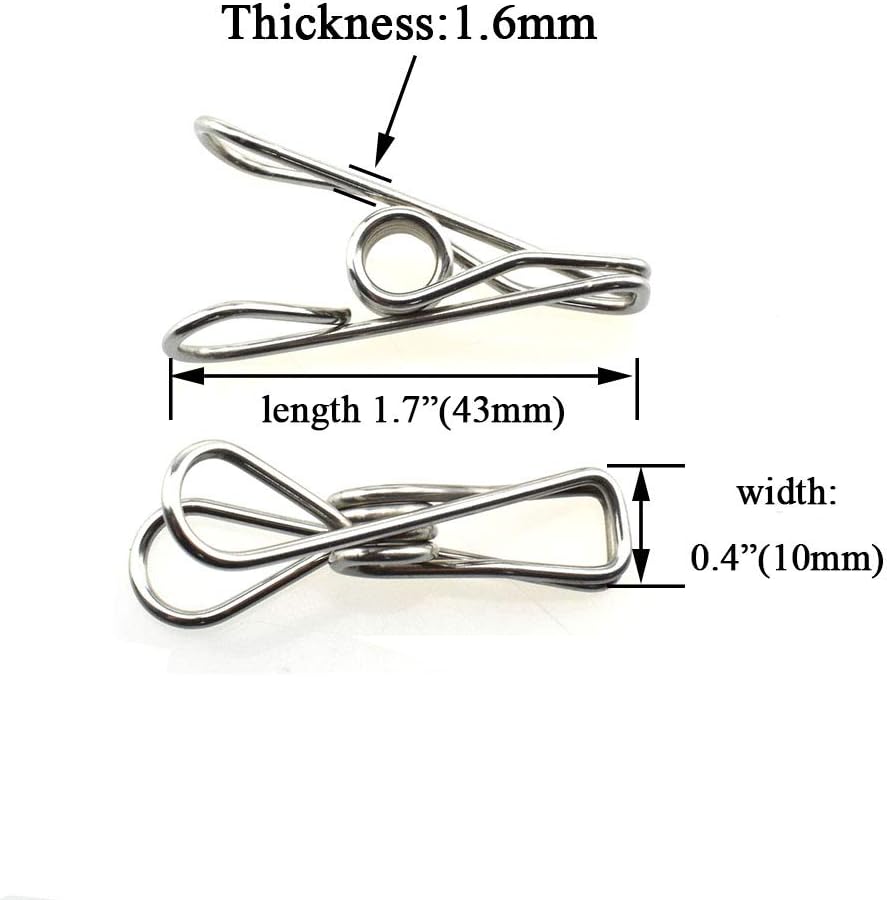 Clothespins Chip Clips All Metal Stainless Steel No Rust Stains Strong Grip in Heavy Wind 3.4 Inches 14 Pack Extra Large Do Not Fall Apart Open Wide for Holding Clothes Snack Bag Clamps
