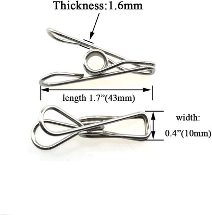 Clothespins Chip Clips All Metal Stainless Steel No Rust Stains Strong Grip in Heavy Wind 3.4 Inches 14 Pack Extra Large Do Not Fall Apart Open Wide for Holding Clothes Snack Bag Clamps