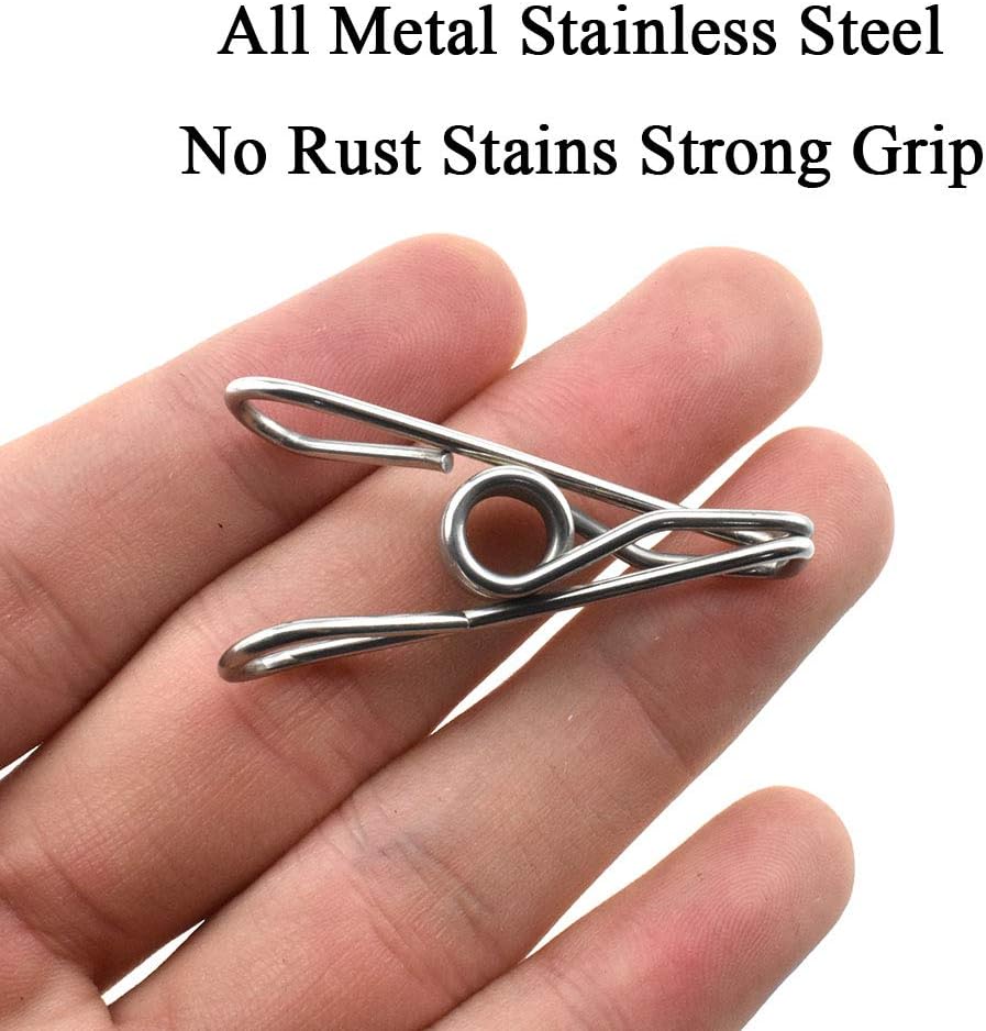 Clothespins Chip Clips All Metal Stainless Steel No Rust Stains Strong Grip in Heavy Wind 3.4 Inches 14 Pack Extra Large Do Not Fall Apart Open Wide for Holding Clothes Snack Bag Clamps