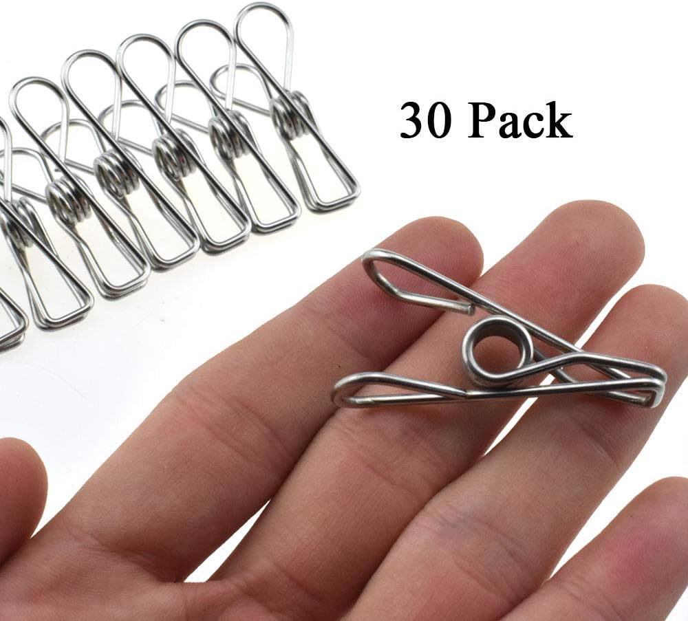 Clothespins Chip Clips All Metal Stainless Steel No Rust Stains Strong Grip in Heavy Wind 3.4 Inches 14 Pack Extra Large Do Not Fall Apart Open Wide for Holding Clothes Snack Bag Clamps
