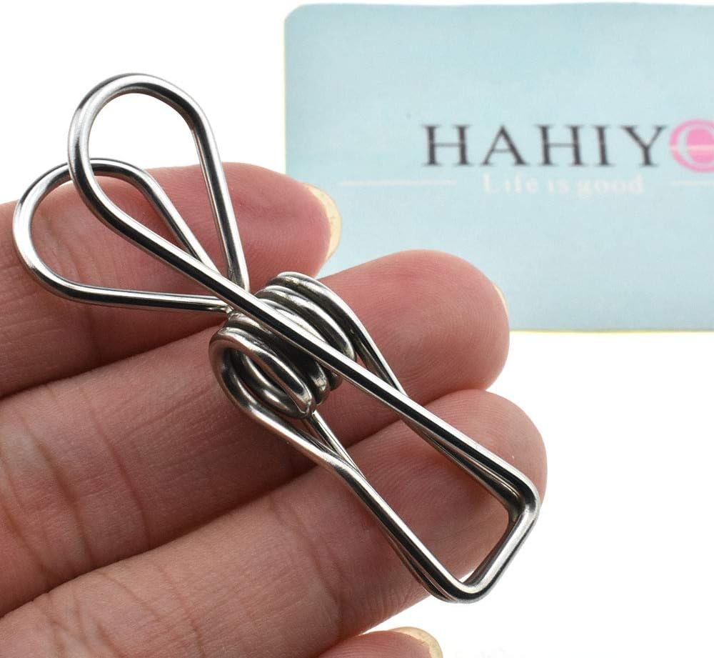Clothespins Chip Clips All Metal Stainless Steel No Rust Stains Strong Grip in Heavy Wind 3.4 Inches 14 Pack Extra Large Do Not Fall Apart Open Wide for Holding Clothes Snack Bag Clamps