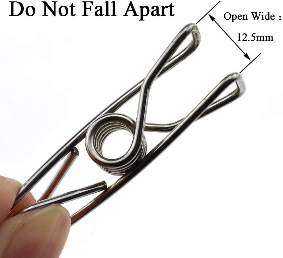 Clothespins Chip Clips All Metal Stainless Steel No Rust Stains Strong Grip in Heavy Wind 3.4 Inches 14 Pack Extra Large Do Not Fall Apart Open Wide for Holding Clothes Snack Bag Clamps