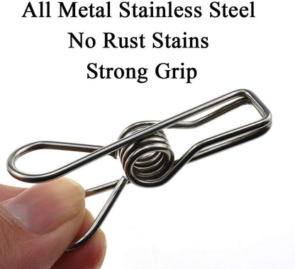 Clothespins Chip Clips All Metal Stainless Steel No Rust Stains Strong Grip in Heavy Wind 3.4 Inches 14 Pack Extra Large Do Not Fall Apart Open Wide for Holding Clothes Snack Bag Clamps