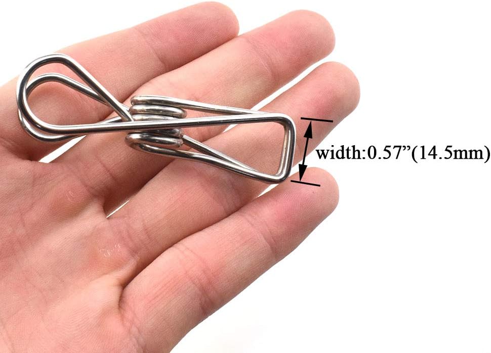 Clothespins Chip Clips All Metal Stainless Steel No Rust Stains Strong Grip in Heavy Wind 3.4 Inches 14 Pack Extra Large Do Not Fall Apart Open Wide for Holding Clothes Snack Bag Clamps