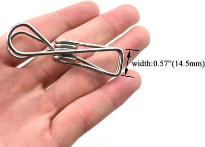 Clothespins Chip Clips All Metal Stainless Steel No Rust Stains Strong Grip in Heavy Wind 3.4 Inches 14 Pack Extra Large Do Not Fall Apart Open Wide for Holding Clothes Snack Bag Clamps