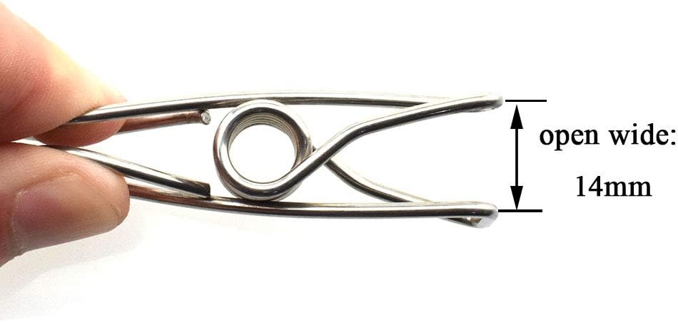Clothespins Chip Clips All Metal Stainless Steel No Rust Stains Strong Grip in Heavy Wind 3.4 Inches 14 Pack Extra Large Do Not Fall Apart Open Wide for Holding Clothes Snack Bag Clamps