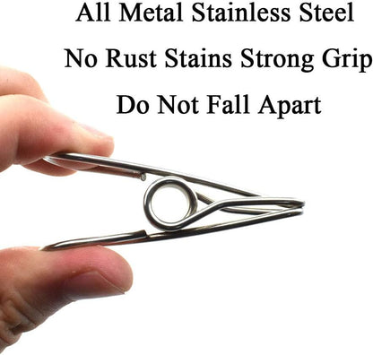 Clothespins Chip Clips All Metal Stainless Steel No Rust Stains Strong Grip in Heavy Wind 3.4 Inches 14 Pack Extra Large Do Not Fall Apart Open Wide for Holding Clothes Snack Bag Clamps