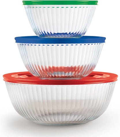 Sculpted (3-Pack) Glass Mixing Bowls Set With Plastic Lids