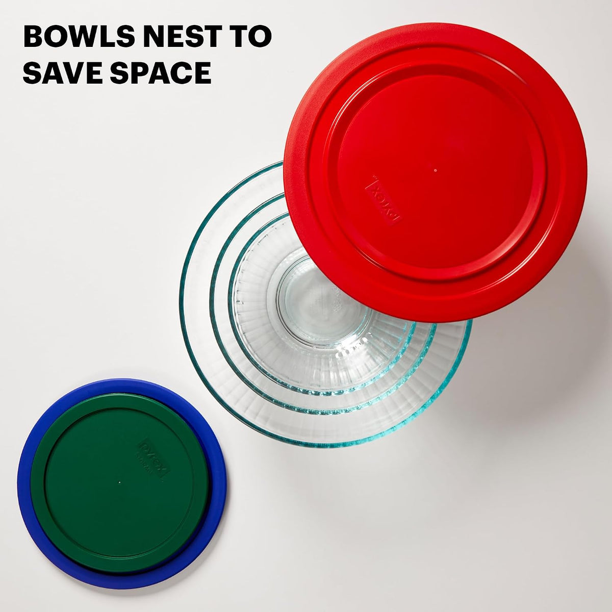 Sculpted (3-Pack) Glass Mixing Bowls Set With Plastic Lids