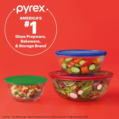 Sculpted (3-Pack) Glass Mixing Bowls Set With Plastic Lids