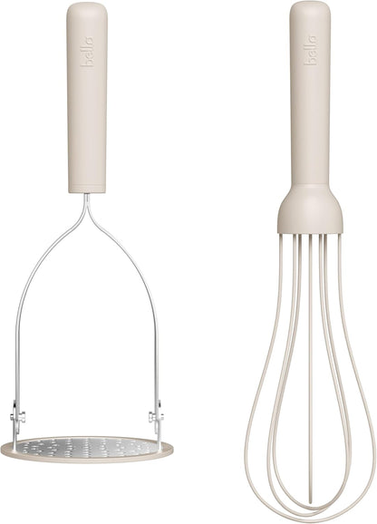 2-Piece Compact Masher and Whisk Set, Fold Flat, Stainless steel and silicone, Foldable Masher, Ballon Whisk, Flat Whisk, Non-stick, Nonslip, Heat safe to 425°F, Oatmilk