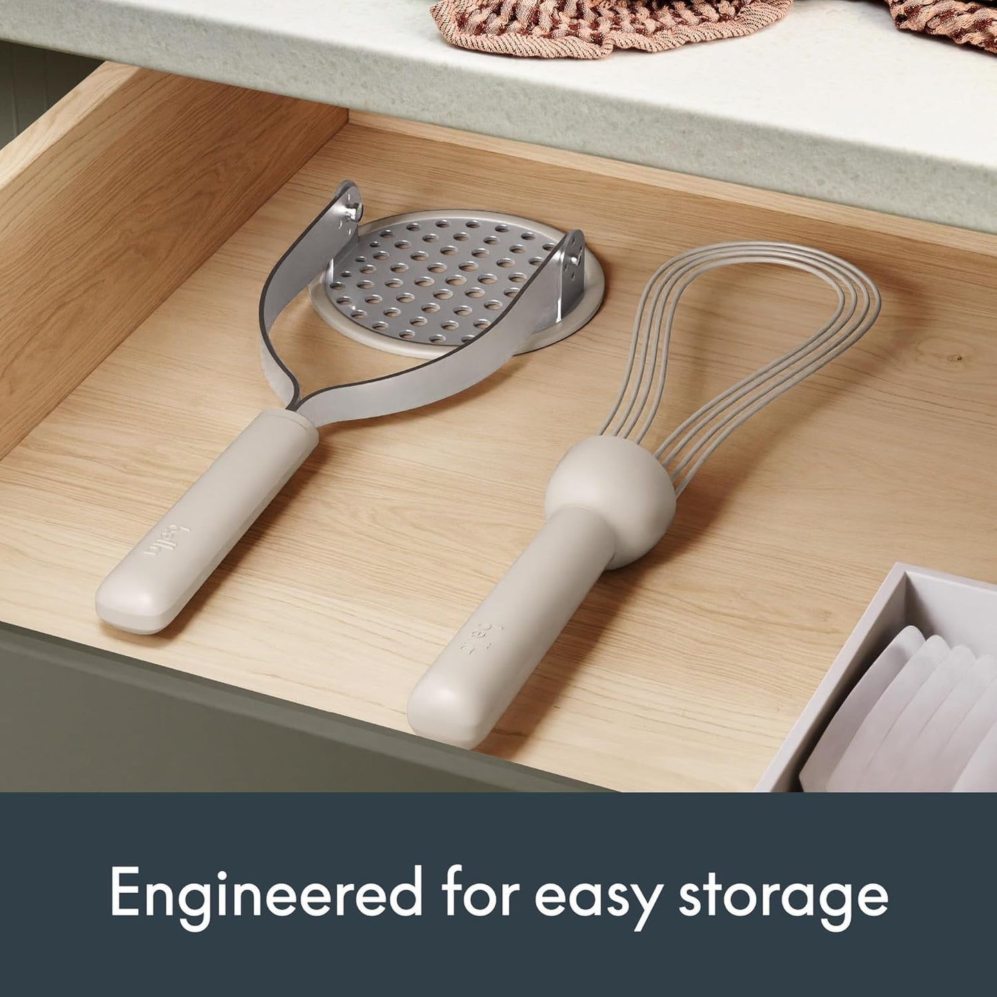 2-Piece Compact Masher and Whisk Set, Fold Flat, Stainless steel and silicone, Foldable Masher, Ballon Whisk, Flat Whisk, Non-stick, Nonslip, Heat safe to 425°F, Oatmilk