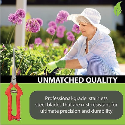 Extra Long Stainless Steel Pruner Pruning Shears Clippers Snips – Sharp Bonsai Cutter Plant Trimming Scissors – Straight Blade Garden Scissors Tool – Great for Roses Flowers Herbs Fruits