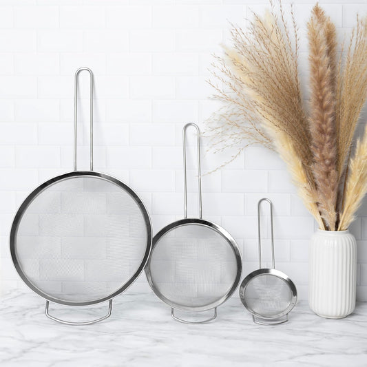 Fox Run Fine Mesh Strainer Set, Set of 3 Stainless Steel Kitchen Strainers with Handles