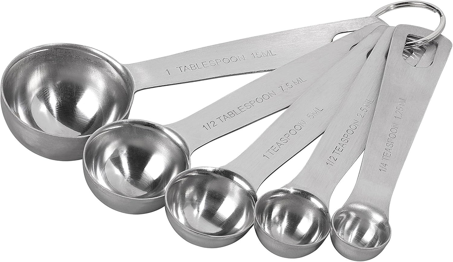 Stainless Steel Measuring Spoons, 5 Piece Set for Measuring Dry and Liquids