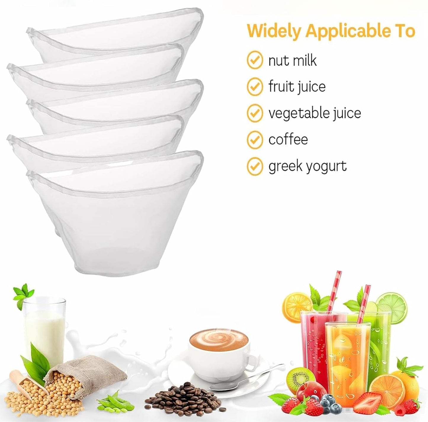 5PCS Cheese Cloth Bags for Straining, Bowl-shaped reusable nylon cheese cloth filter bag, fine mesh multi-purpose food filter bag, suitable for nut milk, juice, soy milk, dumpling fillings. (Medium)