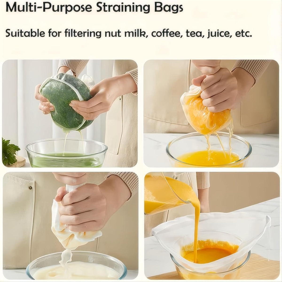 5PCS Cheese Cloth Bags for Straining, Bowl-shaped reusable nylon cheese cloth filter bag, fine mesh multi-purpose food filter bag, suitable for nut milk, juice, soy milk, dumpling fillings. (Medium)