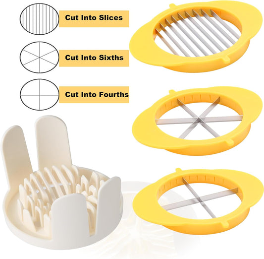 3-in-1 Egg Slicer with Sharp Stainless Steel Blades, Heavy Duty Multi-purpose Food Cutter for Slicing, Wedging & Quartering, Durable Blade Slicer for Hard Boiled Eggs, Strawberries & Kiwis