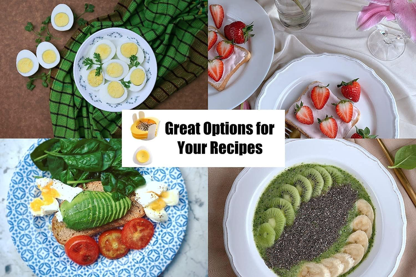 3-in-1 Egg Slicer with Sharp Stainless Steel Blades, Heavy Duty Multi-purpose Food Cutter for Slicing, Wedging & Quartering, Durable Blade Slicer for Hard Boiled Eggs, Strawberries & Kiwis