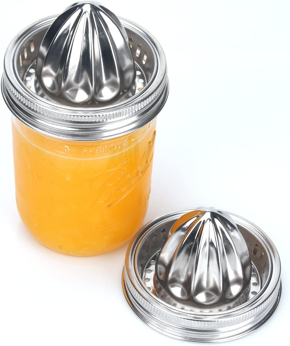 Mason Jar Stainless Steel Juicer Lid (2 Pieces), Citrus Reamer for Wide Mouth Mason Jar Lemon Juicer Manual Citrus Juicer.