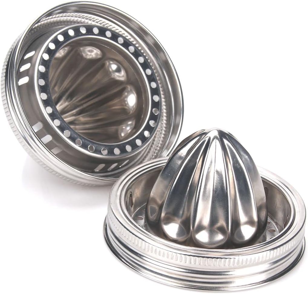 Mason Jar Stainless Steel Juicer Lid (2 Pieces), Citrus Reamer for Wide Mouth Mason Jar Lemon Juicer Manual Citrus Juicer.