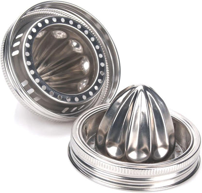 Mason Jar Stainless Steel Juicer Lid (2 Pieces), Citrus Reamer for Wide Mouth Mason Jar Lemon Juicer Manual Citrus Juicer.