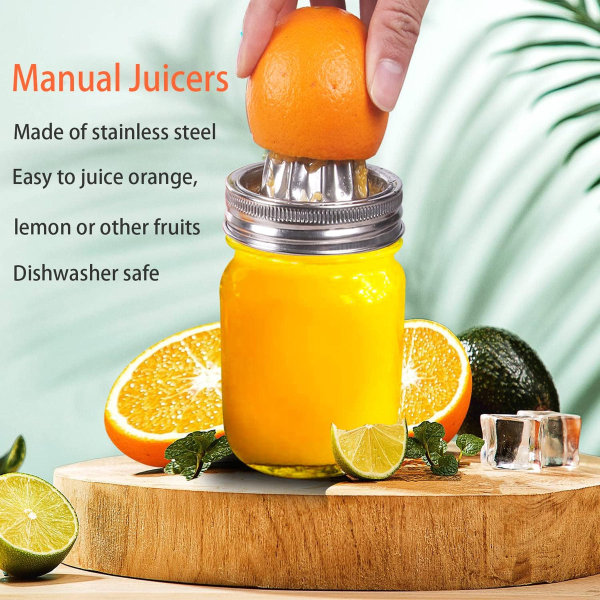 Mason Jar Stainless Steel Juicer Lid (2 Pieces), Citrus Reamer for Wide Mouth Mason Jar Lemon Juicer Manual Citrus Juicer.