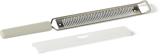 Zester and Grater Tool, Stainless Steel, Rust-Resistant, Non-Slip Soft Grip Handle, Dishwasher-Safe, Linen Gray