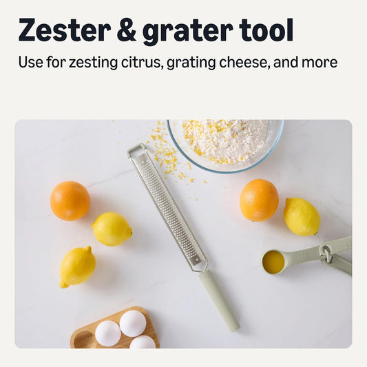 Zester and Grater Tool, Stainless Steel, Rust-Resistant, Non-Slip Soft Grip Handle, Dishwasher-Safe, Linen Gray
