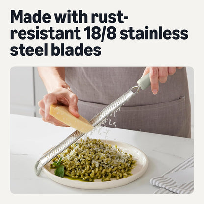 Zester and Grater Tool, Stainless Steel, Rust-Resistant, Non-Slip Soft Grip Handle, Dishwasher-Safe, Linen Gray
