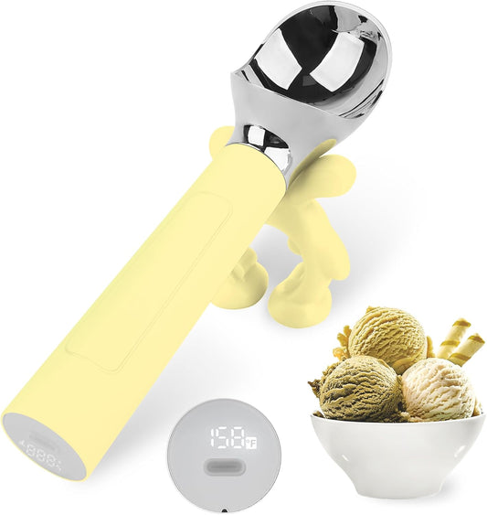 LT Heated Ice Cream Scoop, Rechargeable Electric Warming Scooper, Heats to 158F for Hard Ice Cream, IP67 Waterproof, Easy for Seniors & Kids (Yellow)