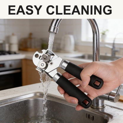 Manual Can Opener with Magnet, Heavy Duty Can Opener with Stainless Steel Cutting Wheel, Easy Turn Large Knob & Non-Slip Soft Grip Handle, Smooth Edge Handheld Opener for Kitchen Camping Seniors-Black