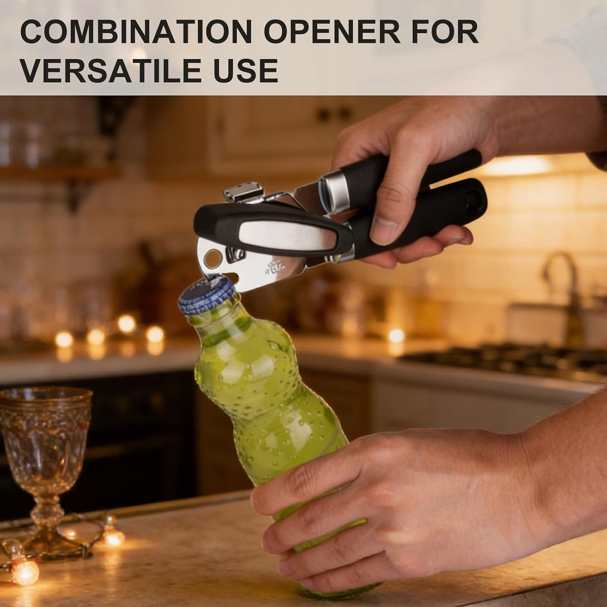 Manual Can Opener with Magnet, Heavy Duty Can Opener with Stainless Steel Cutting Wheel, Easy Turn Large Knob & Non-Slip Soft Grip Handle, Smooth Edge Handheld Opener for Kitchen Camping Seniors-Black