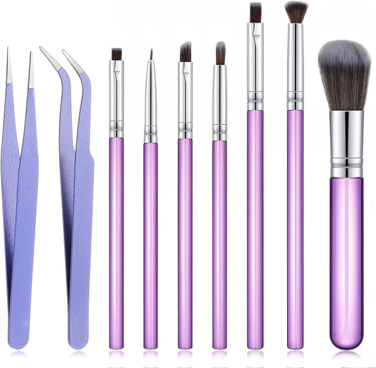 9Pcs Food Paint Brushes Pastry Brush, Cake Candy Decorating Brushes, Baking Fondant Cookie Decoration Brush Tools with Stainless Steel Straight Curved Tip Tweezers (Purple)