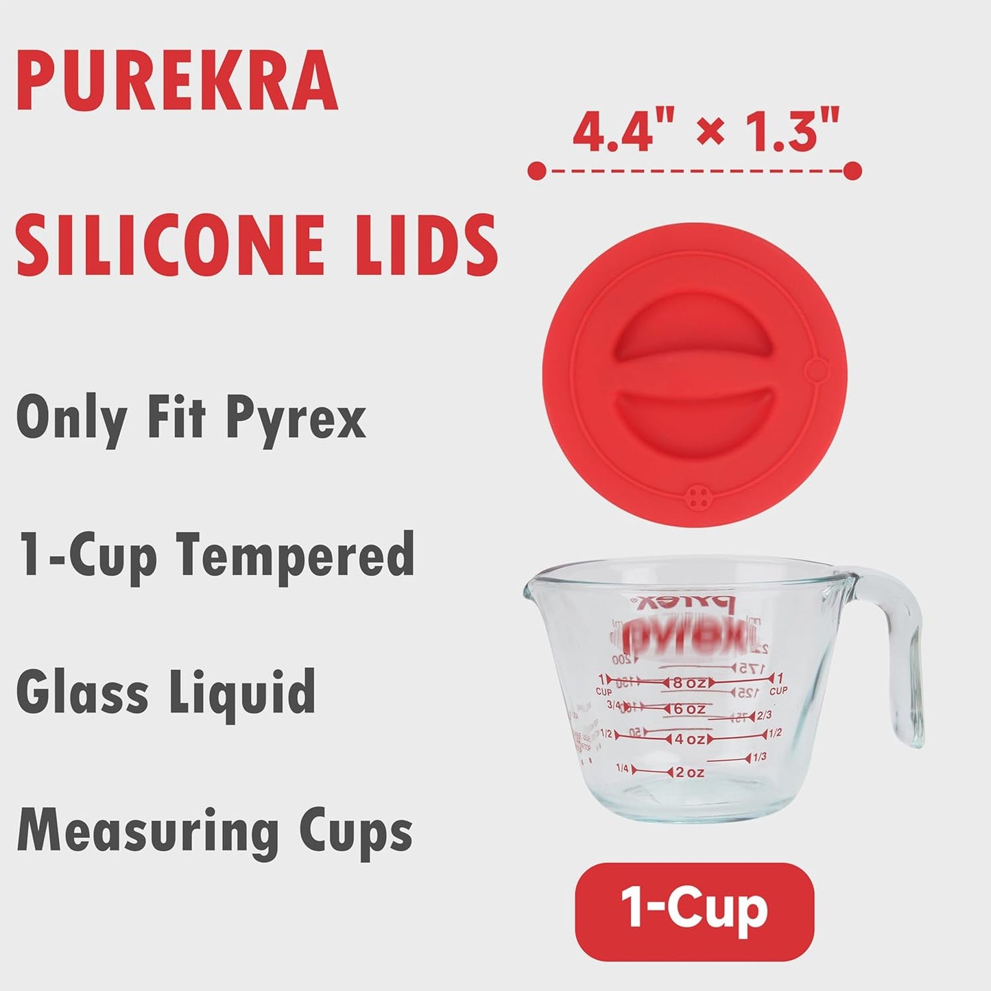 3 Pack Silicone Replacement Lids, Respectively Fits Pyrex 1-Cup, 2-Cup & 4-Cup Tempered Glass Liquid Measuring Cups, Reusable & Food-grade Silicone, Dishwasher & Microwave Safe