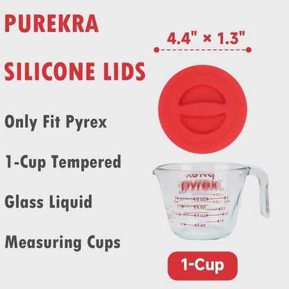 3 Pack Silicone Replacement Lids, Respectively Fits Pyrex 1-Cup, 2-Cup & 4-Cup Tempered Glass Liquid Measuring Cups, Reusable & Food-grade Silicone, Dishwasher & Microwave Safe