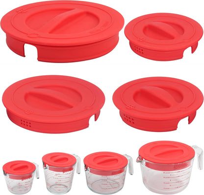3 Pack Silicone Replacement Lids, Respectively Fits Pyrex 1-Cup, 2-Cup & 4-Cup Tempered Glass Liquid Measuring Cups, Reusable & Food-grade Silicone, Dishwasher & Microwave Safe