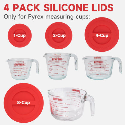 3 Pack Silicone Replacement Lids, Respectively Fits Pyrex 1-Cup, 2-Cup & 4-Cup Tempered Glass Liquid Measuring Cups, Reusable & Food-grade Silicone, Dishwasher & Microwave Safe