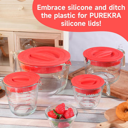 3 Pack Silicone Replacement Lids, Respectively Fits Pyrex 1-Cup, 2-Cup & 4-Cup Tempered Glass Liquid Measuring Cups, Reusable & Food-grade Silicone, Dishwasher & Microwave Safe