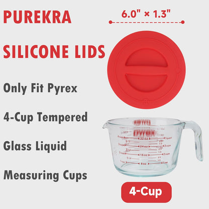 3 Pack Silicone Replacement Lids, Respectively Fits Pyrex 1-Cup, 2-Cup & 4-Cup Tempered Glass Liquid Measuring Cups, Reusable & Food-grade Silicone, Dishwasher & Microwave Safe
