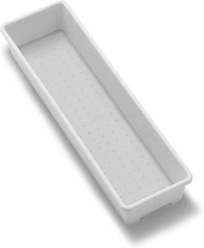 Classic 13 x 4 Long Storage Bin, White | non slip feet, rounded corners, open compartment, soft grip lining, utensils tools supplies, office craft items, woman owned