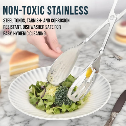 Salad Tongs for Serving 2 Pack - Premium Stainless Steel Scissor-Style, Non-Toxic, Heat-Resistant Salad Servers, Dishwasher Safe, Ideal for Buffet and Party Use (Gold)