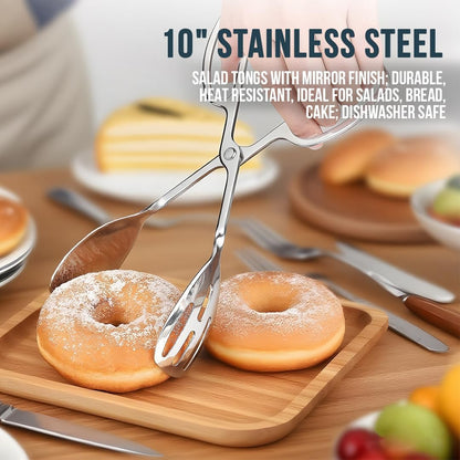 Salad Tongs for Serving 2 Pack - Premium Stainless Steel Scissor-Style, Non-Toxic, Heat-Resistant Salad Servers, Dishwasher Safe, Ideal for Buffet and Party Use (Gold)